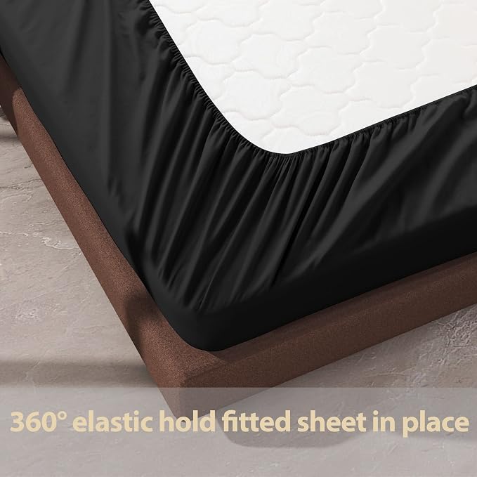 100% Egyptian Cotton Fitted Sheet Twin Size Black, 600 Thread Count, 8-16" Deep - Image 6