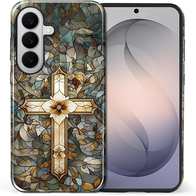 for Samsung Galaxy S26+ Case, Christian Cross Stained Glass Pattern Glossy 2 in by Teonvpu