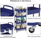 JIUYOTREE 4-Tier Plastic Rolling Storage Cart Utility Cart - Image 7