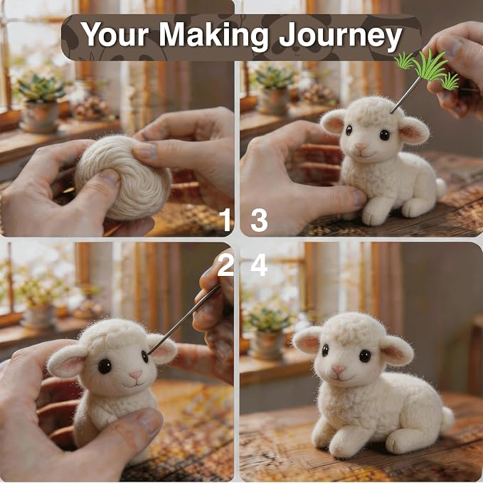 DIY Needle Felting Kit Cute White Lamb Lying – Needle Felting Starter Kit - Image 4