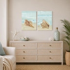 Nautical Seashell Wall Art Beach Wall Decor Ocean Theme Canvas Prints Aqua - Image 5