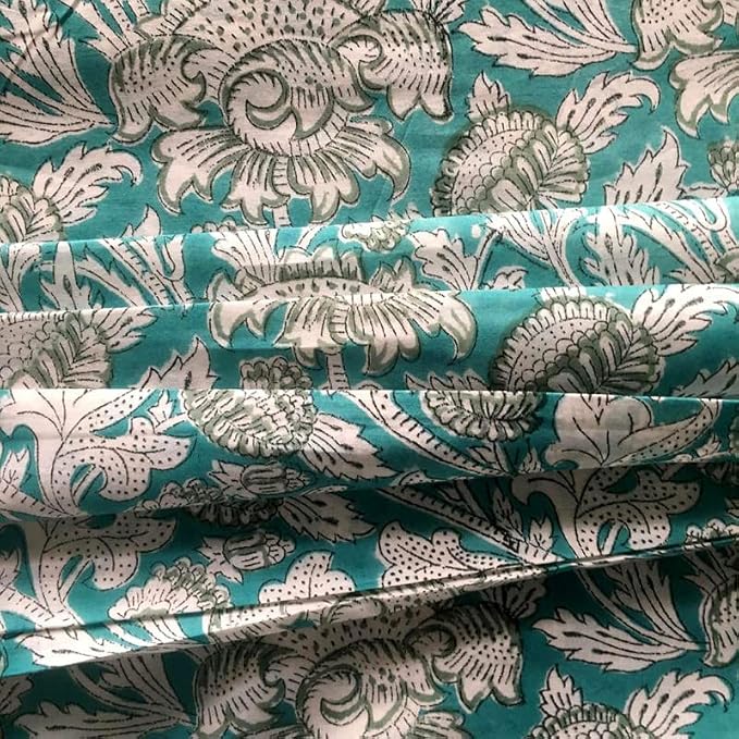 E-Tailor® Indian Ethnic 100% Cotton Voile Running Hand Block Print Natural - Image 3