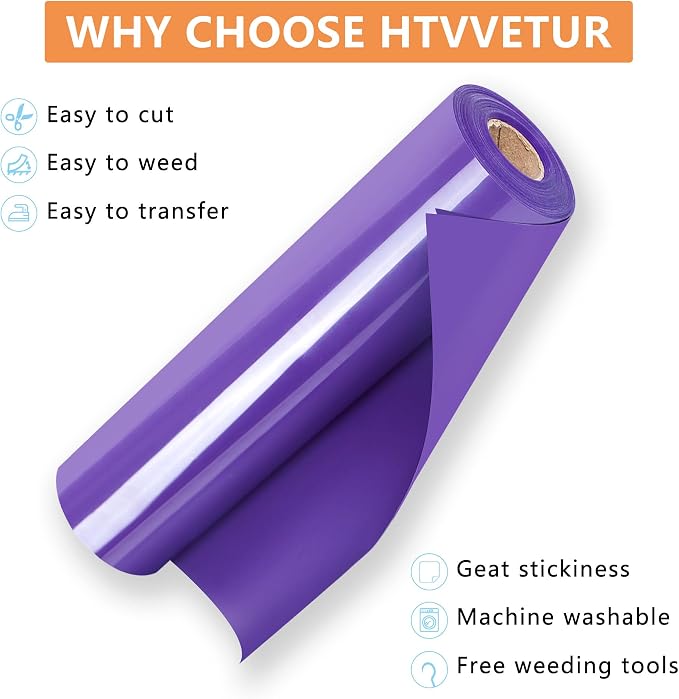 HTVVETUR Purple HTV Iron on Vinyl 12Inch by 35ft Roll HTV Heat Transfer Vinyl - Image 3