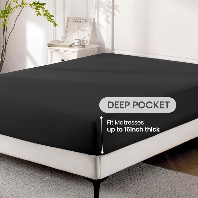 ROSE&RISY Black King Sheet Set, 4 Pieces Soft Bedding Queen Sheet Set, - Image 4