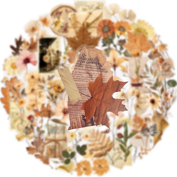 52Pcs Vintage Botanical Scrapbook Stickers Pack, Transparent Fern Leaf Stickers - Image 4