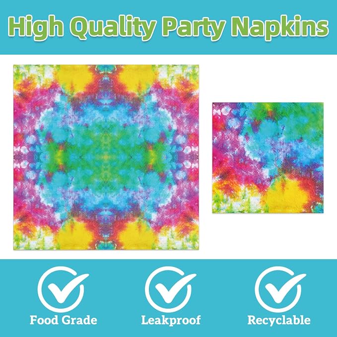 40Pcs Tie Dye Birthday Party Decorations Hippie Rainbow BirthdayPlates and - Image 4