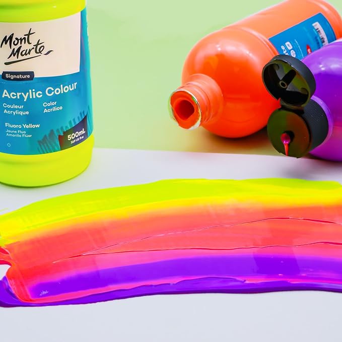 Mont Marte Signature Fluoro Orange Acrylic Paint, Semi-Matte Finish, 12 Colors - Image 2