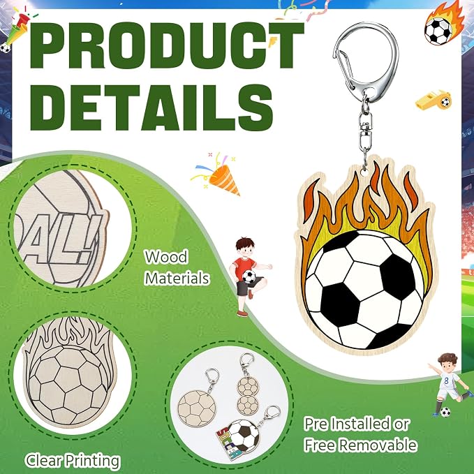 RattanView 24 Pcs Soccer Craft Color Your Own Keychains Diy Craft Wooden Blank - Image 4