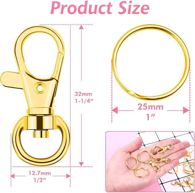 Gold Keychain Rings for Craft, Paxcoo 100pcs Keychain Hardware Kit Includes - Image 6