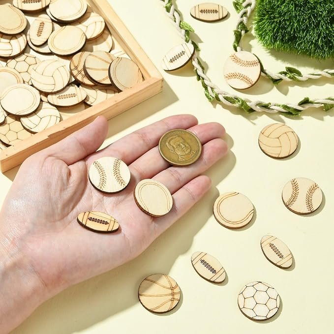 200 pcs Mixed Styles Sport Theme Undyed Wood Cutout Charms Basketball Football - Image 4