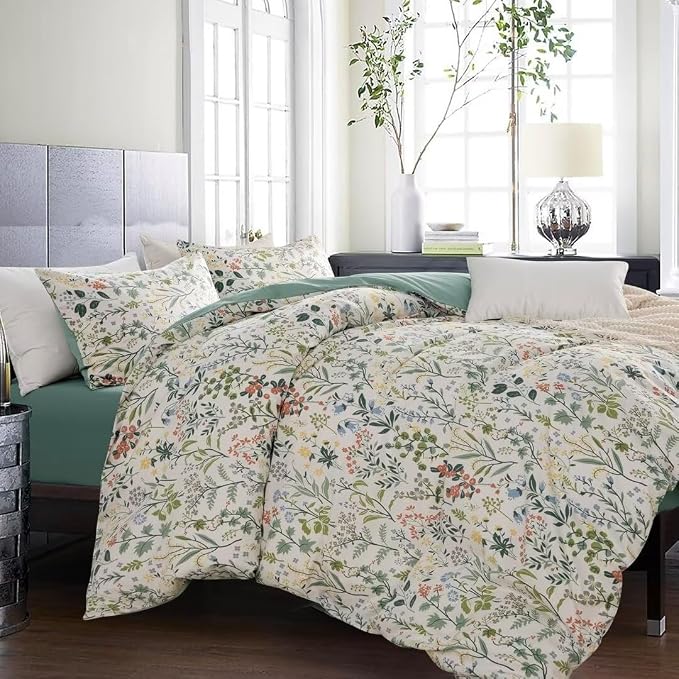 MKXI Twin Size Wildflower Duvet Cover Set Sage Green Spring Floral Bedding - Image 6