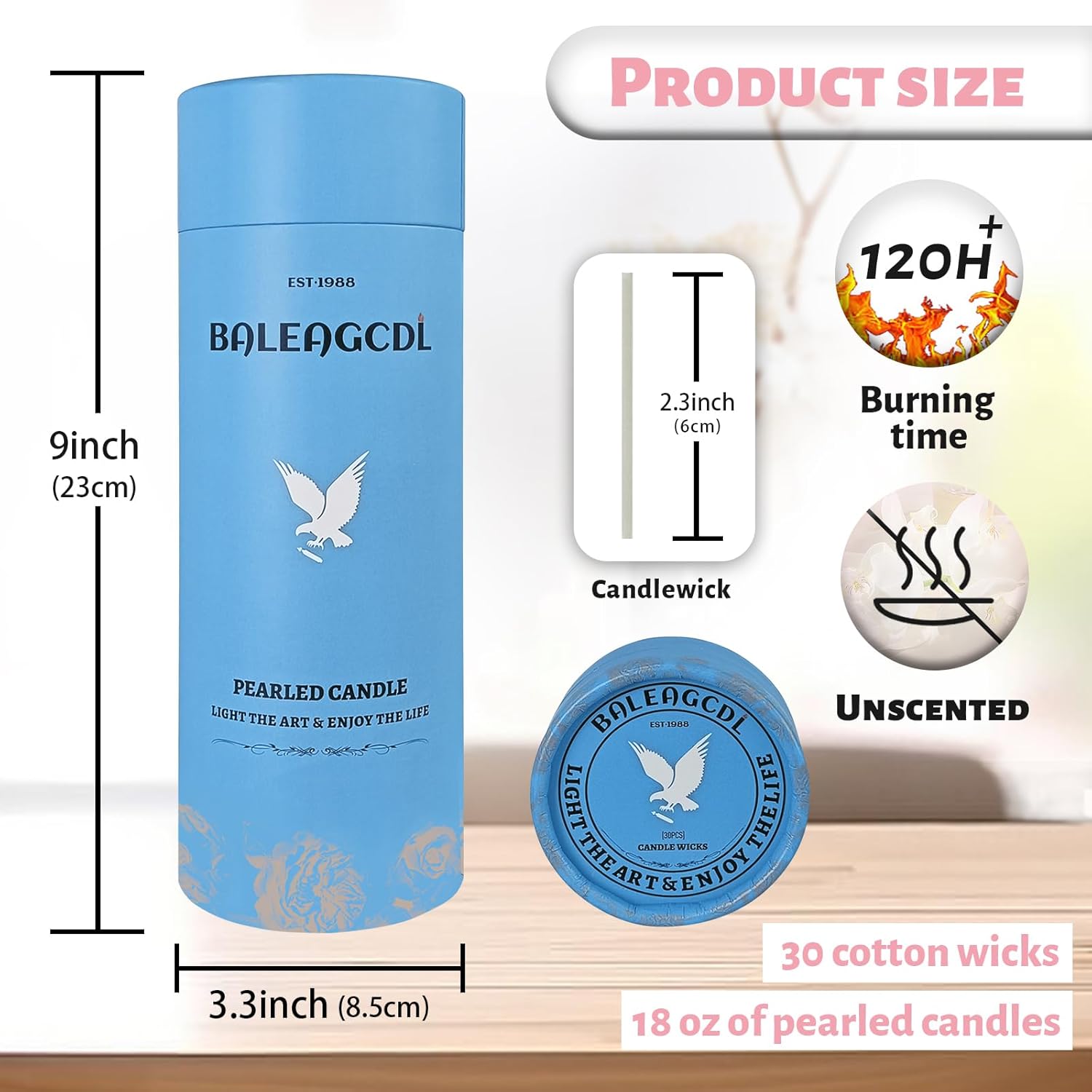 Unscented Pink Pearled Candle 18oz Luxury Sand Candle Granulated Wax - 30 Cotton Wicks – Wax for Candle Making Decorative Candles Smooth and Clean Burning Lasts up to 120 Hours