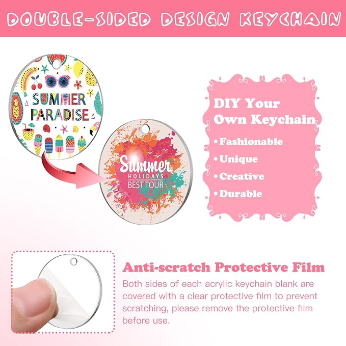 ZOCONE 144 PCS 2 INCH Acrylic Keychain Blanks Set, Display Card, Packing Bag - Image 3
