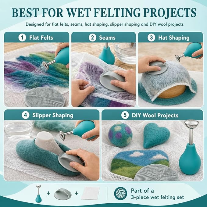 Leinuosen 3 Pcs Wet Felting Tool Set, Ball Brause Sprinkler, Rubbing Tool and - Image 5