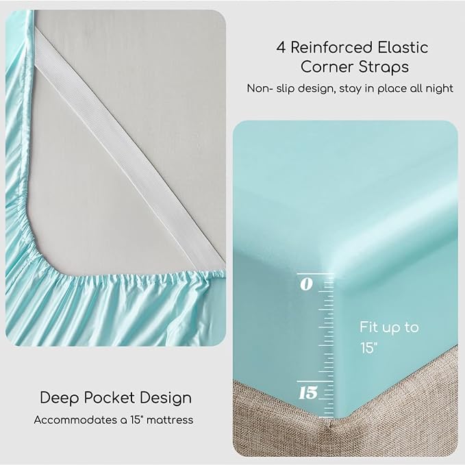 MR&HM Satin Bed Sheets, Queen Size Sheets Set - Image 4