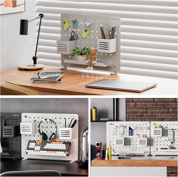 PEGZONE Clamp on Desk Pegboard, 16.5" x 12.6", - Image 3