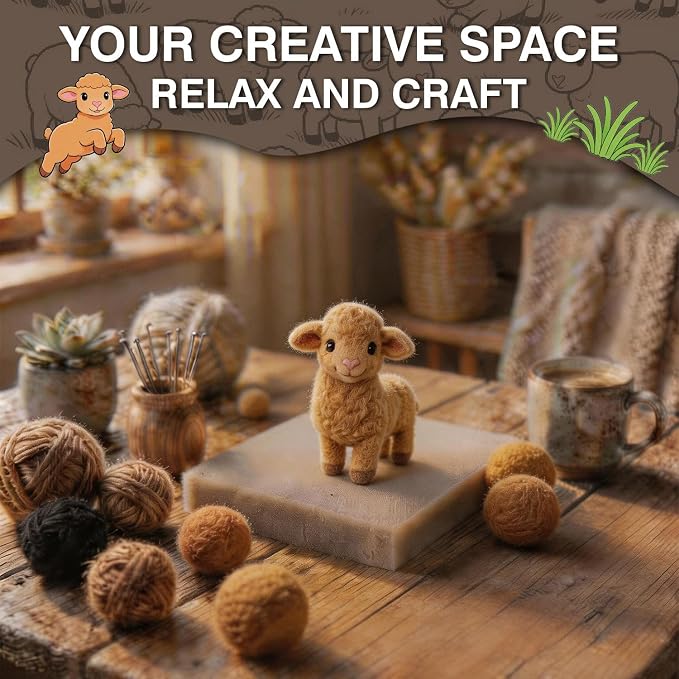 FACE N FACE DIY Needle Felting Kit Cute Golden Yellow Lamb Standing – Needle - Image 6