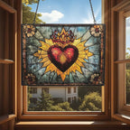 Rectangle Stained Glass Suncatcher, Vintage Sacred Heart Sun Catcher Stain - Image 4