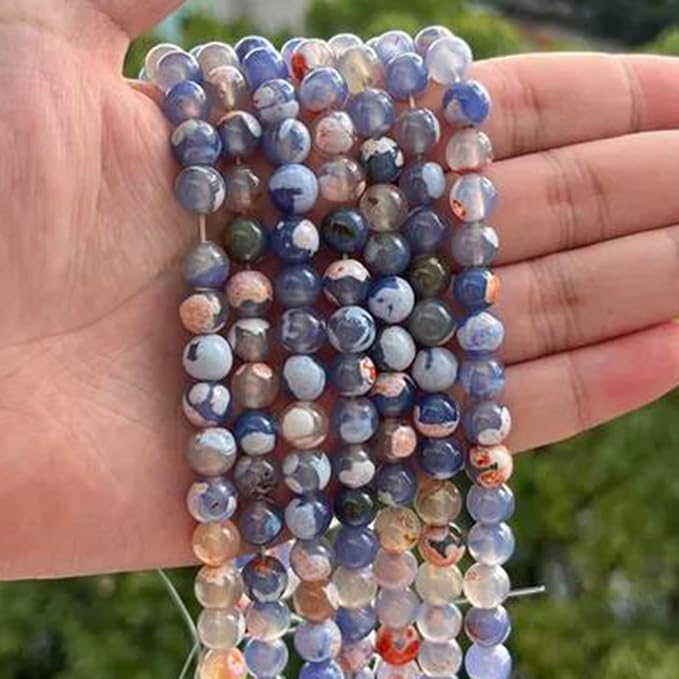 45pcs Round Loose Blue and Orange Fire Agate Beads - Image 5