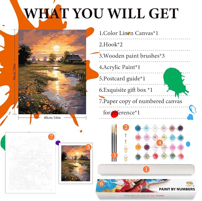 Paint by Numbers Kit for Adults Beginner, Countryside Sunset Adult Paint by - Image 4