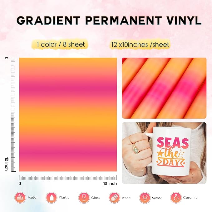Tintnut Watercolor Permanent Vinyl 8 Pcs12x10in Gradient Adhesive Vinyl | - Image 2