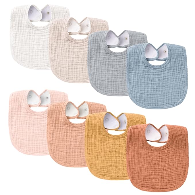 Konssy Muslin Baby Bibs 8 Pack Baby Bandana Drool Bibs Cotton for Unisex Boys and Girls, Soft Absorbent Set for Teething and Drooling
