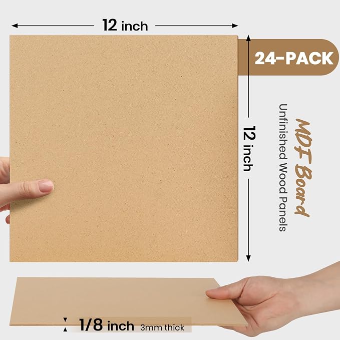 CALPALMY 24-Pack MDF Board 1/8 Inch Thick 12" x 12" Unfinished Wood Panels - Image 2