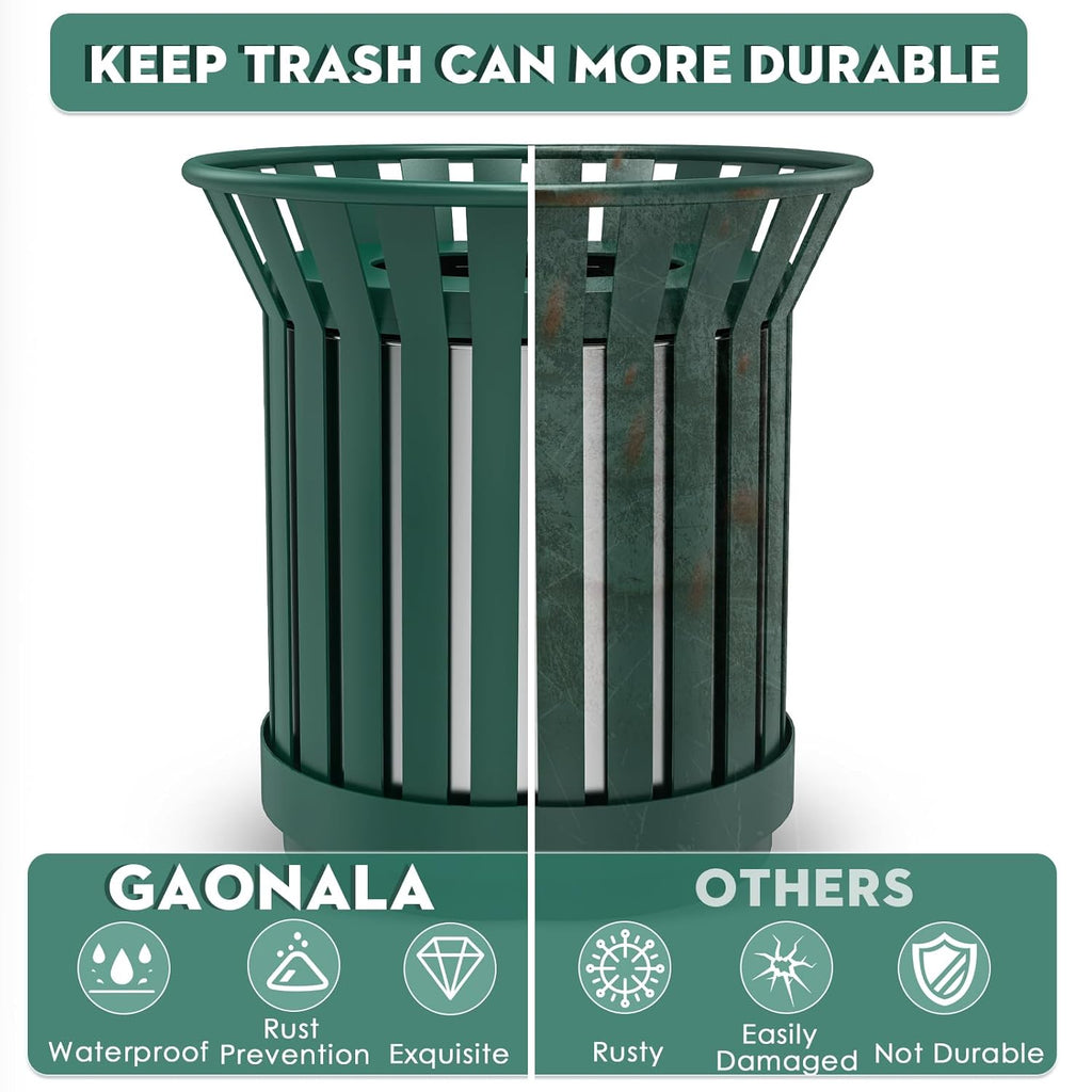 27.6IN Round Large Outdoor Trash Can, Heavy Duty Metal Slatted Garbage Can Outdoor, All Weather Resistant Commercial Garbage Cans, Waste Receptacle in Park, School, Beach, Patio, Green