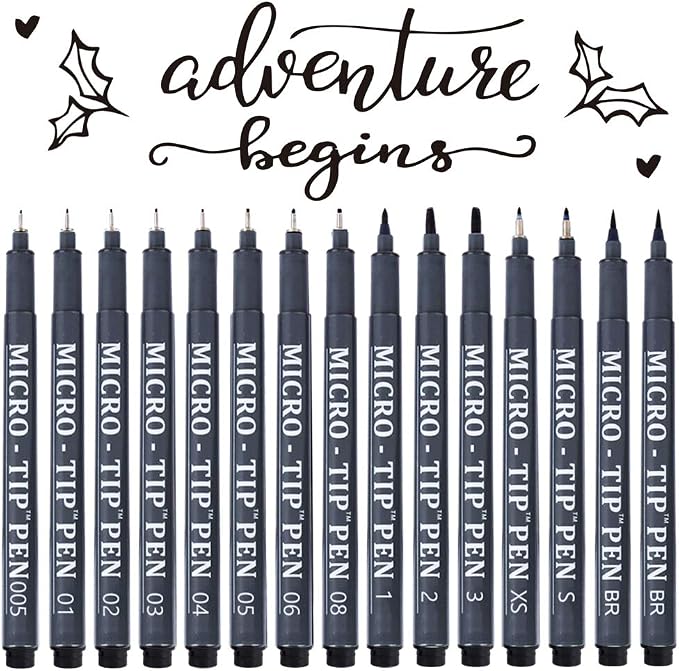 Tebik Hand Lettering Pens, 15 Pack Calligraphy Brush Pen Markers Black Ink by Tebik