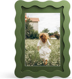 4x6 Picture Frame with Mat for 3.5x5, Wavy Edge Wooden Real Glass Photo Frame by THKRLOF