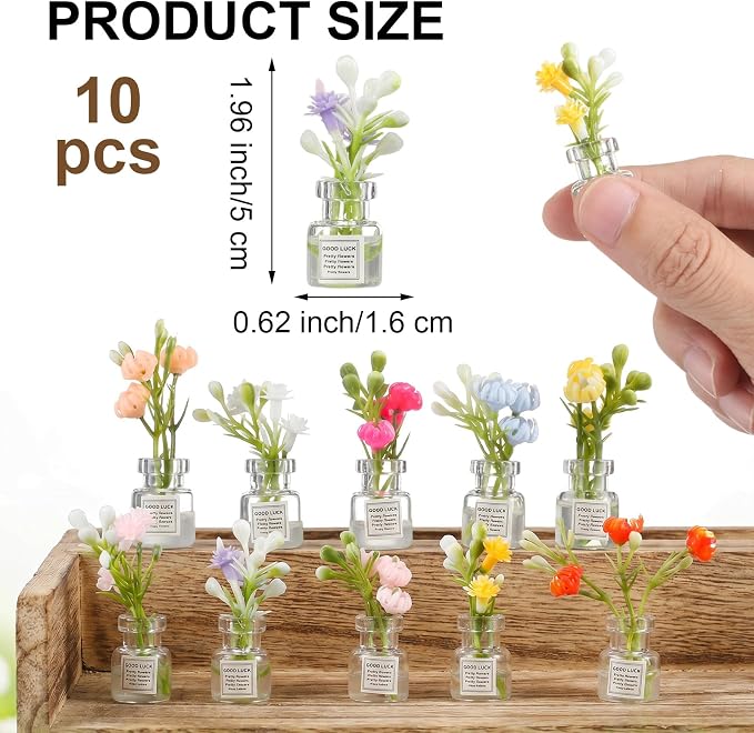 10Pcs Miniature Dollhouse Plant Flowers 1:12 Glow in The Dark Vase | Tiny Plant - Image 2