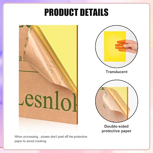 Lesnlok Yellow Acrylic Sheets 1/8 inch Thick 3mm 2 Pack 12 x 16 Clear - Image 3