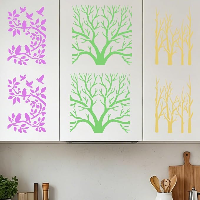 6pcs Tree Leaves Stencil for Painting Birds Branches Painting Crafts Template - Image 8