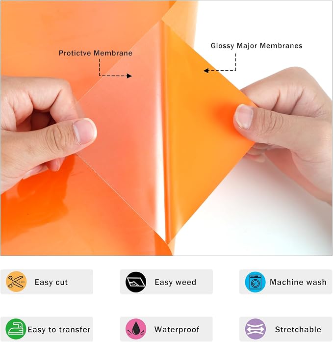 RENLITONG Glossy Orange HTV Vinyl 12" x 35ft Roll - Image 3