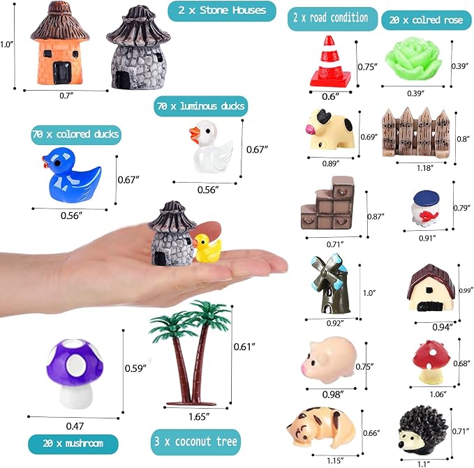 CHAKANLX 200 Pieces Fairy Garden Accessories, Mini Resin Ducks, Fairy Garden Kit - Image 6