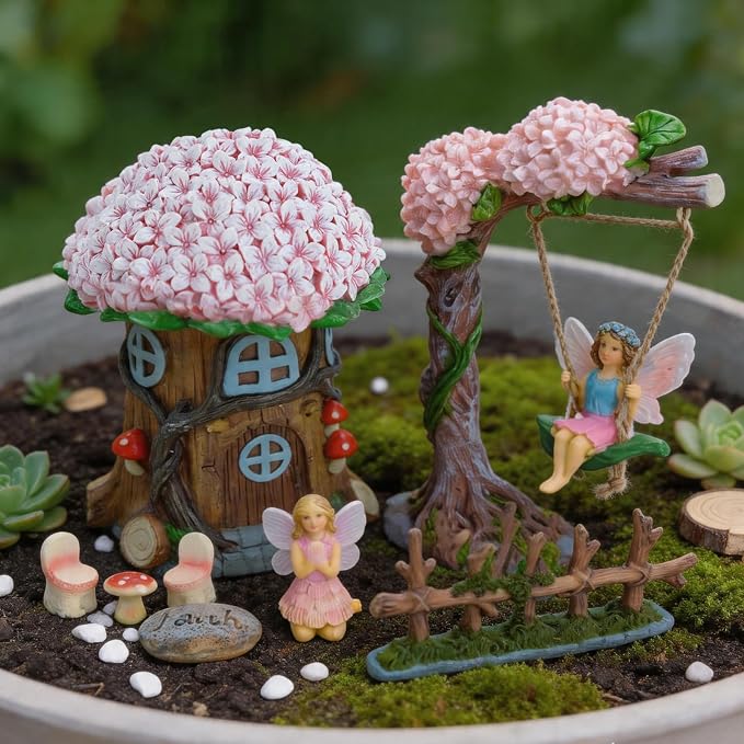 Miniature 8 Pcs Mini Garden Furniture, Fairy Garden Accessories Kit, Resin - Image 5