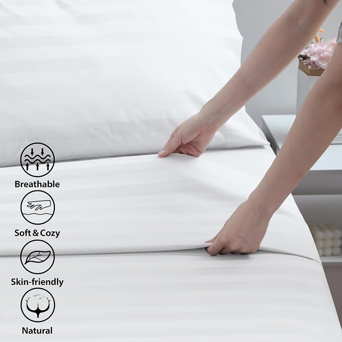 Cotton Full Flat Sheet Only, 600 Thread Count 100% Egyptian Cotton Top Sheet - Image 3