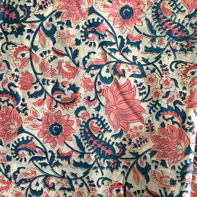 E-Tailor® Indian Ethnic 100% Cotton Voile Running Hand Block Print Natural - Image 2
