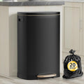 13 Gallon Trash Can with Lid, 50L Fingerprint Proof Stainless Steel Kitchen Trash Can with Removable Inner Bucket and Lid Soft Close, Pedal Rubbish Bin for Home Office, Black