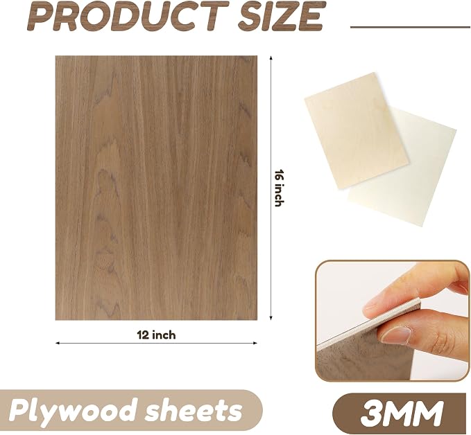 9 Pack Walnut Wood Plywood Sheets, Smooth Surface, Uniform Thickness, No Burrs - Image 3