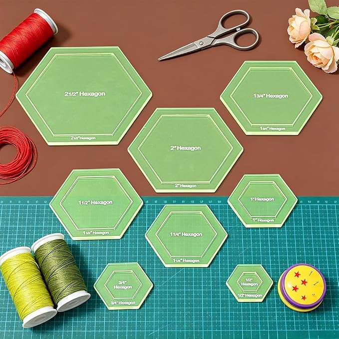 BENECREAT 16 Sizes Hexagon Quilting Template, Acrylic Intricate Sewing Machine - Image 4