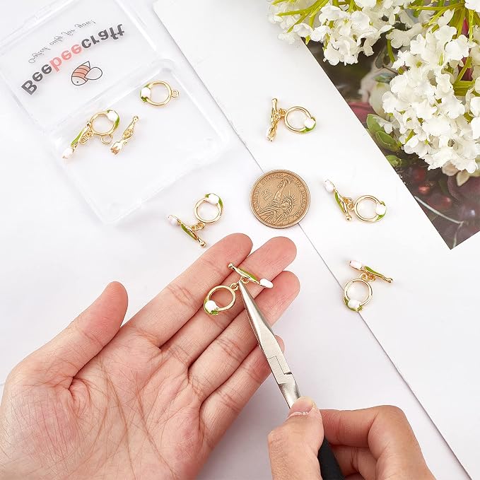 Beebeecraft 8 Sets Toggle Clasps Enamel 18K Gold Plated Brass Flower Bracelet - Image 3