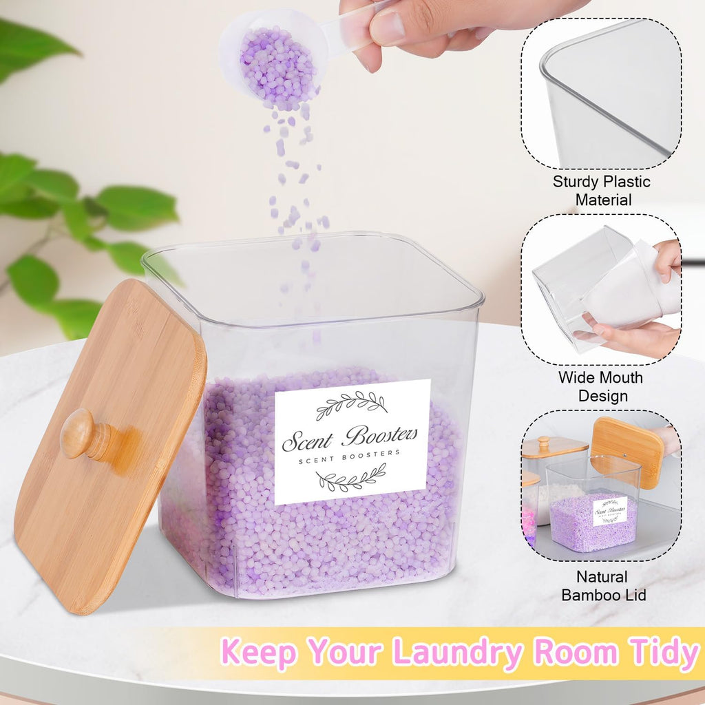efluky 3 Pack Laundry Pods Container & Dryer Sheet Holder Set,Clear Laundry Room Organization Containers with Bamboo Lids and Labels,Laundry Pods Holder for Scent Booster,Powder,Pod