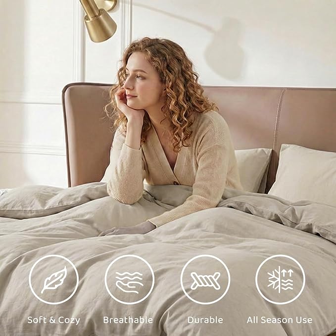 WRENSONGE Twin Comforter Set- 5 Pieces Light Oatmeal Twin Bed in a Bag - Image 6