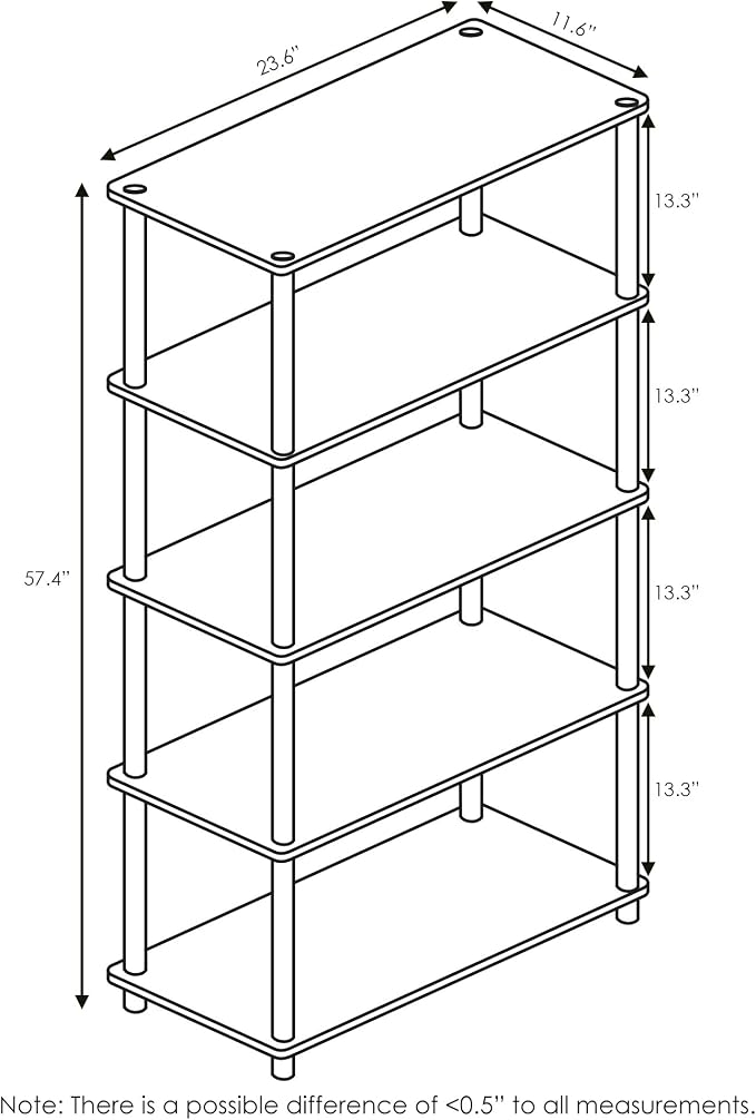 Furinno TURN-N-TUBE Storage Shelves, 5-Tier Book Shelf, Corner Shelf, Toolless - Image 3