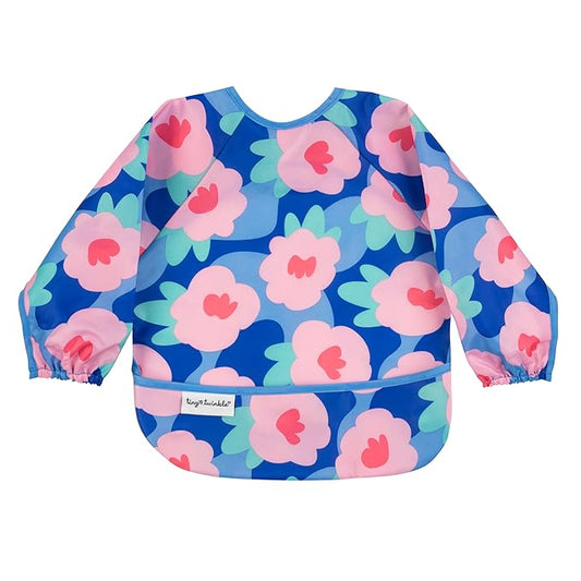 Tiny Twinkle Long Sleeve Bib for Babies & Toddlers – Waterproof Smock Bib for Eating – Machine Washable & Mess-Proof, Baby Feeding Essential & Shower Must-Have(Floral Blue, 6–24M)