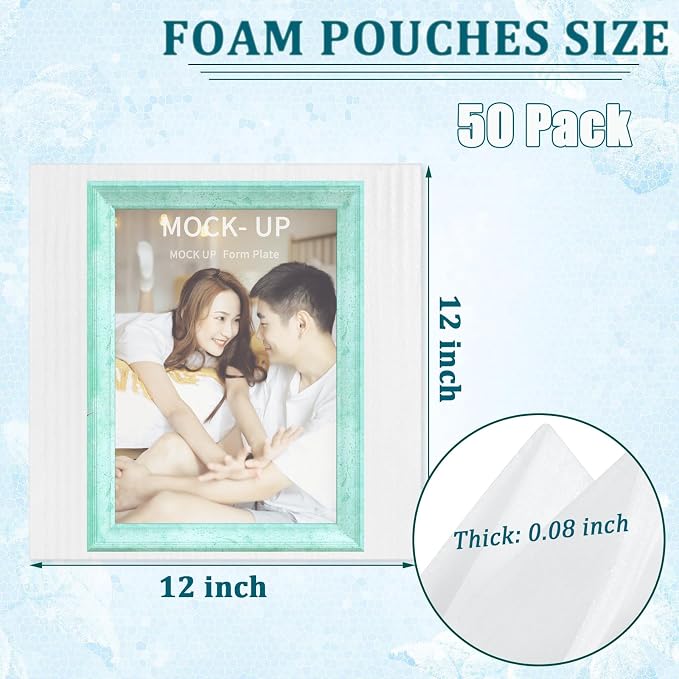 50 Pack Cushion Foam Pouches12x12 Inch, Foam Packing Pouches Protect Mugs - Image 2