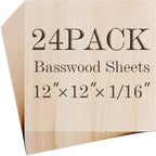 Balsa Wood Sheet, 24 Pack Plywood Sheets, Basswood Sheets 12X12X1/16 Inch by Unknown
