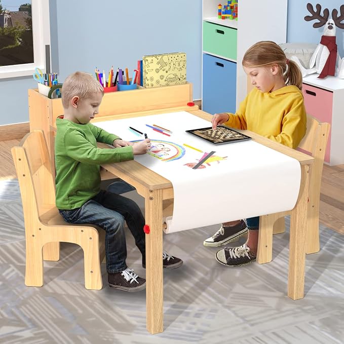 GDLF Kids Art Table and 2 Chairs, Wooden Craft Desk, Activity & Drawing - Image 5