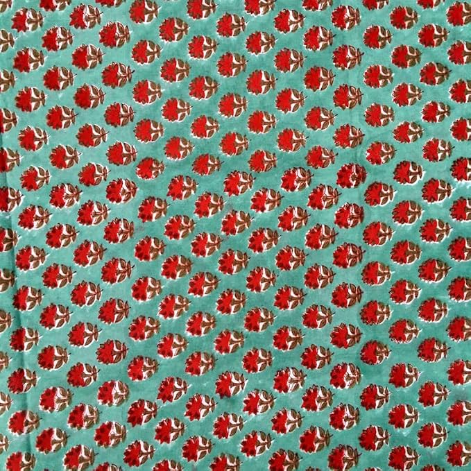 E-Tailor® Indian Ethnic 100% Cotton Voile Running Hand Block Print Natural - Image 2